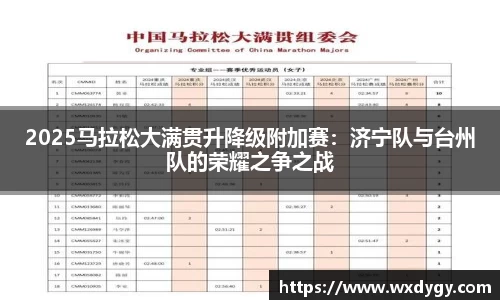 2025马拉松大满贯升降级附加赛：济宁队与台州队的荣耀之争之战
